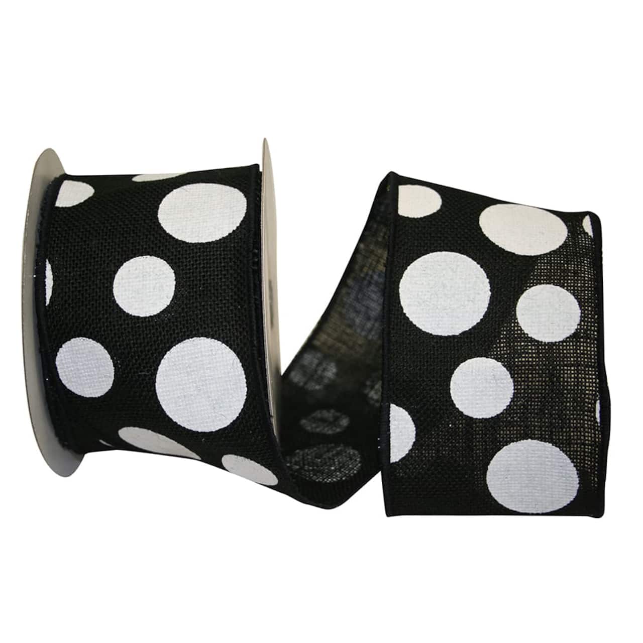 JAM Paper 4" x 10yd. Burlap Wired Black & White Dots Ribbon